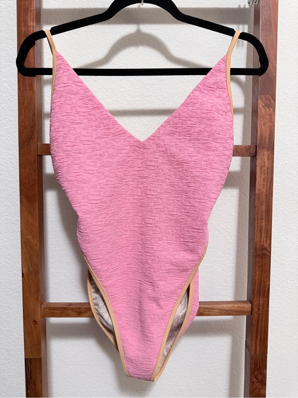 Free People Free-est Amber Jacquard One-Piece Swimsuit Pink/Tan Size Large NWOT